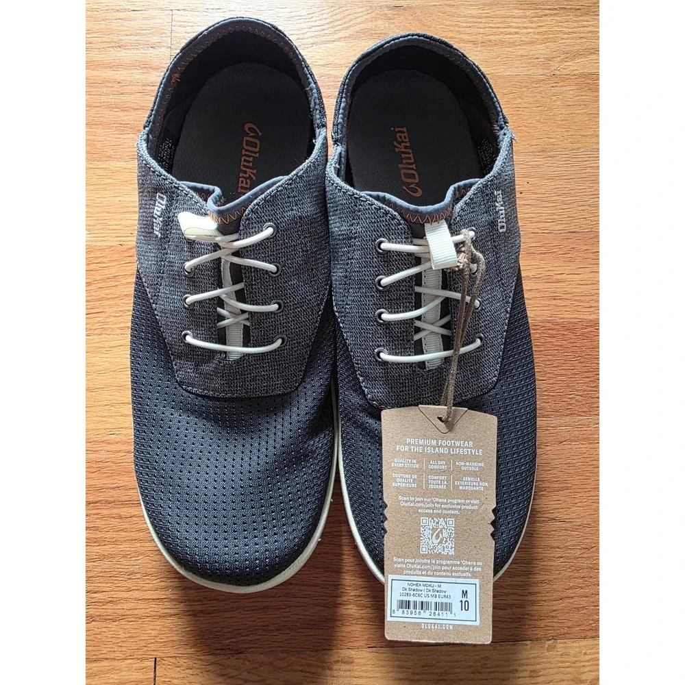 Olukai Nohea Moku Boat Shoe Mens 10 Dark Shadow Gray Outdoor Beach Vacation